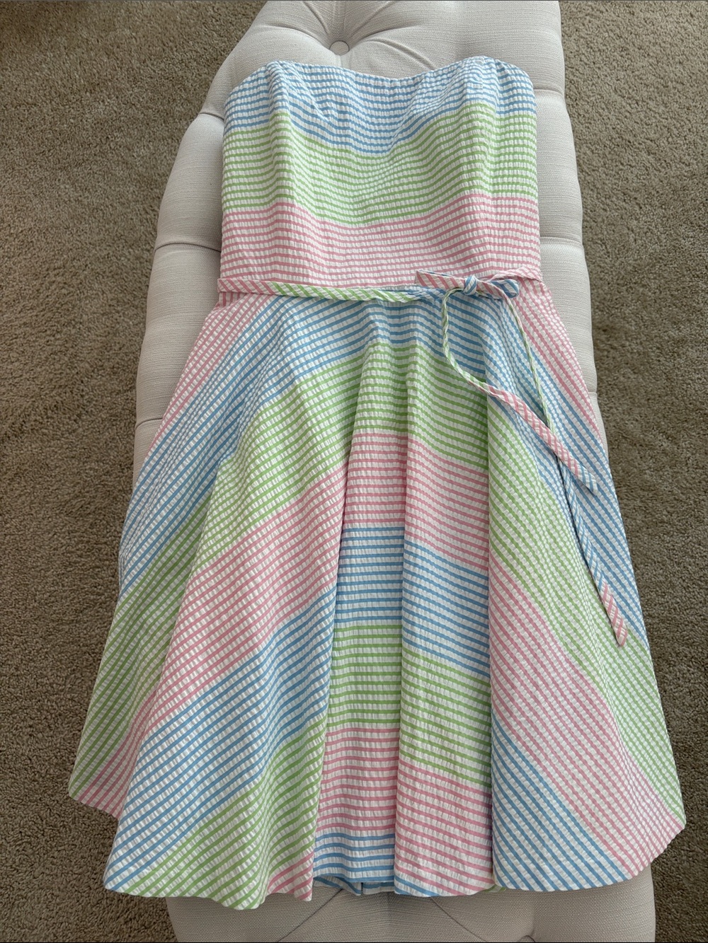 VINEYARD VINES Ocean Breeze seersucker strapless dress with corset top
